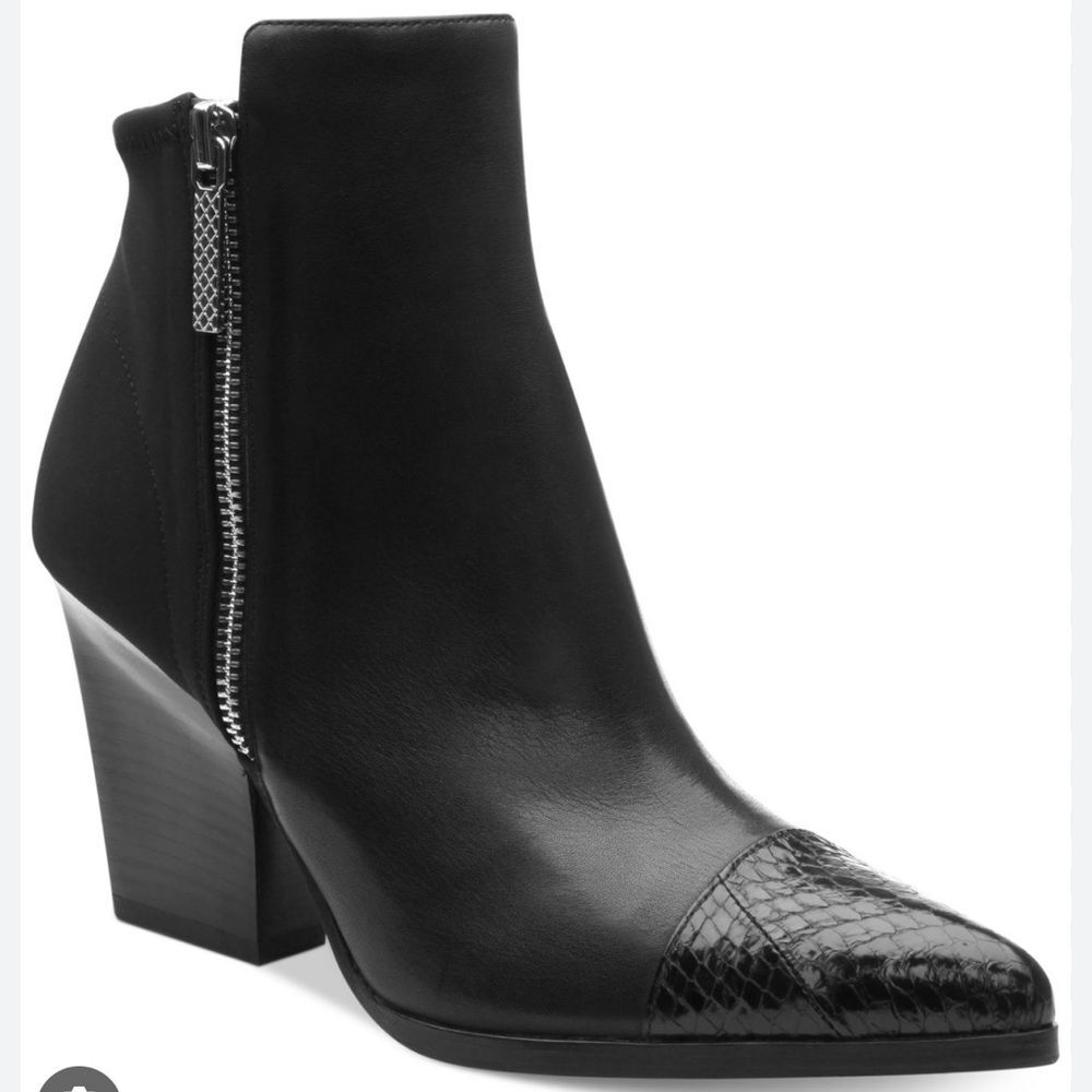 Donald J Pliner Volt Black Leather Ankle Booties Snakeskin Toe Sz 10 Luxe Edge